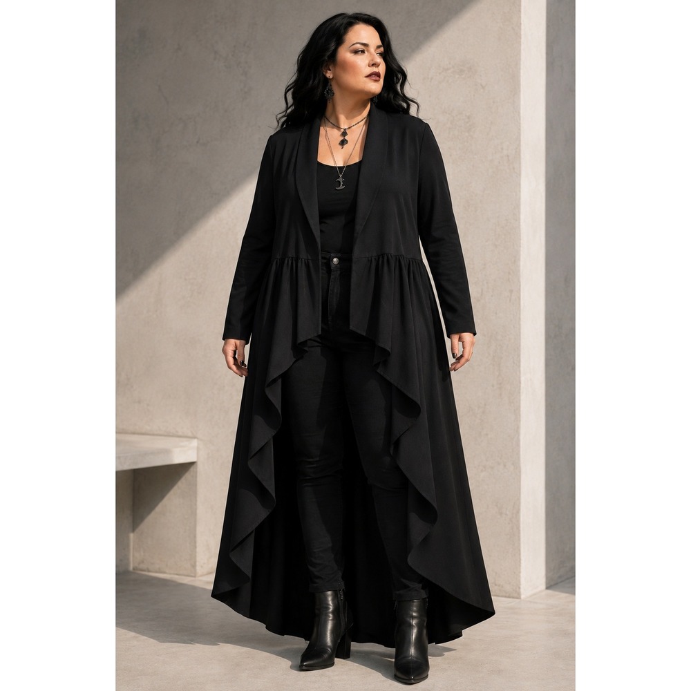 Eloquii Black Duster 16 NWT Witchy Goth Dark Romantic Dramatic Waterfall